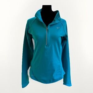 Nike Womens Size M Running Dri-Fit Turquoise 1/2 Zip Jacket Pullover Long Sleeve